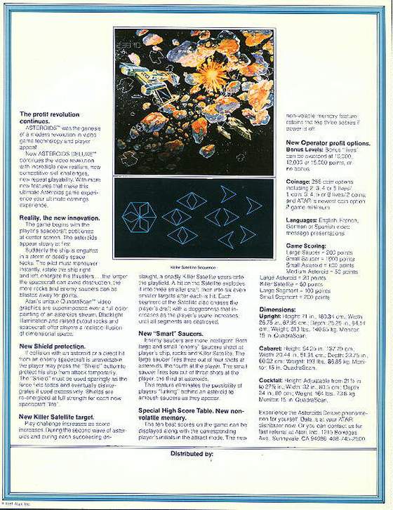 Asteroids Deluxe Flyer: 2 Back